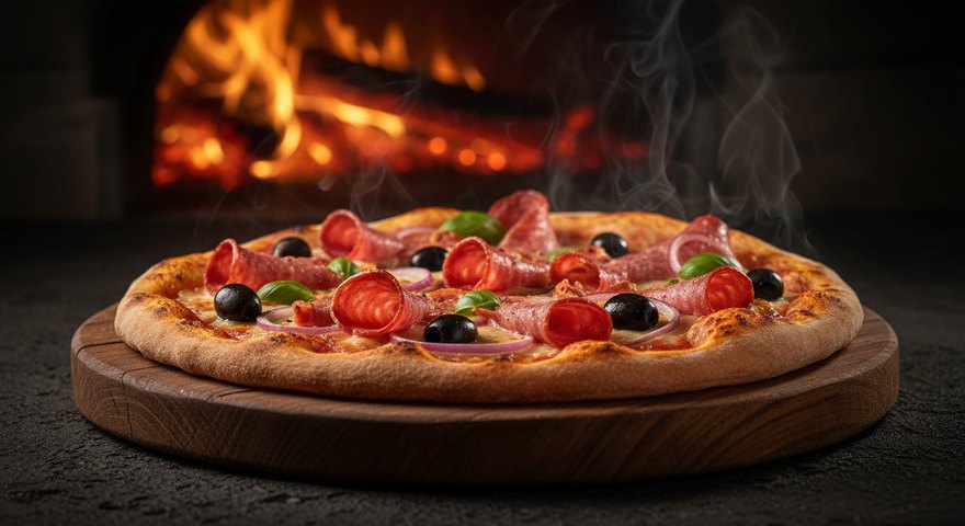 Wood-fired pepperoni pizza
