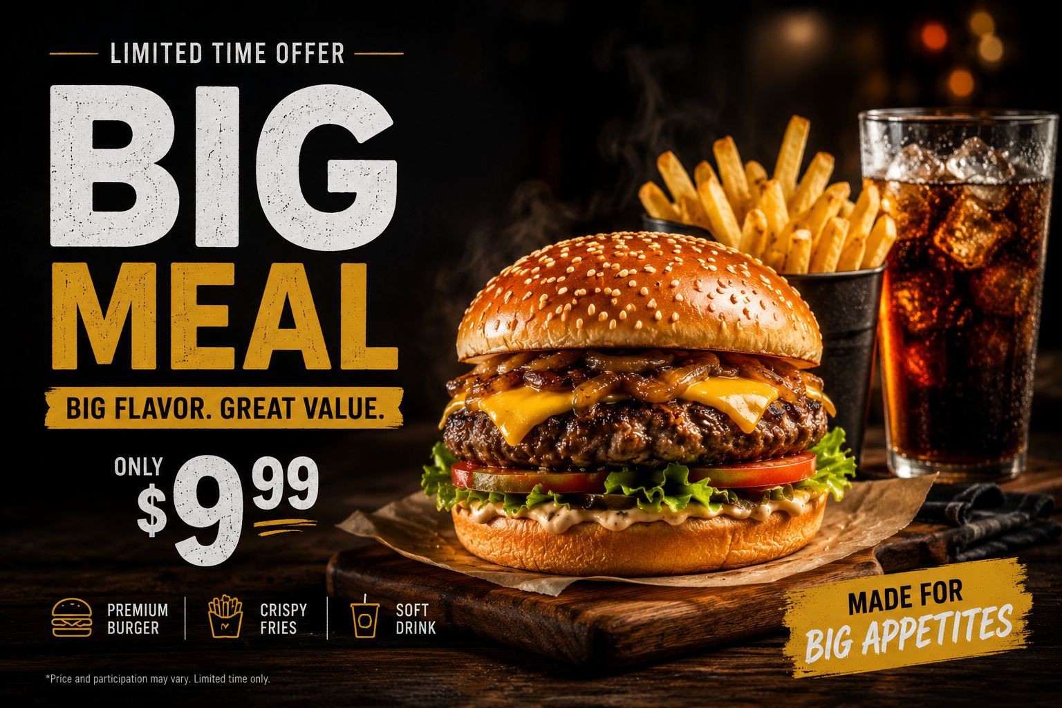 Big Meal burger combo promo screen