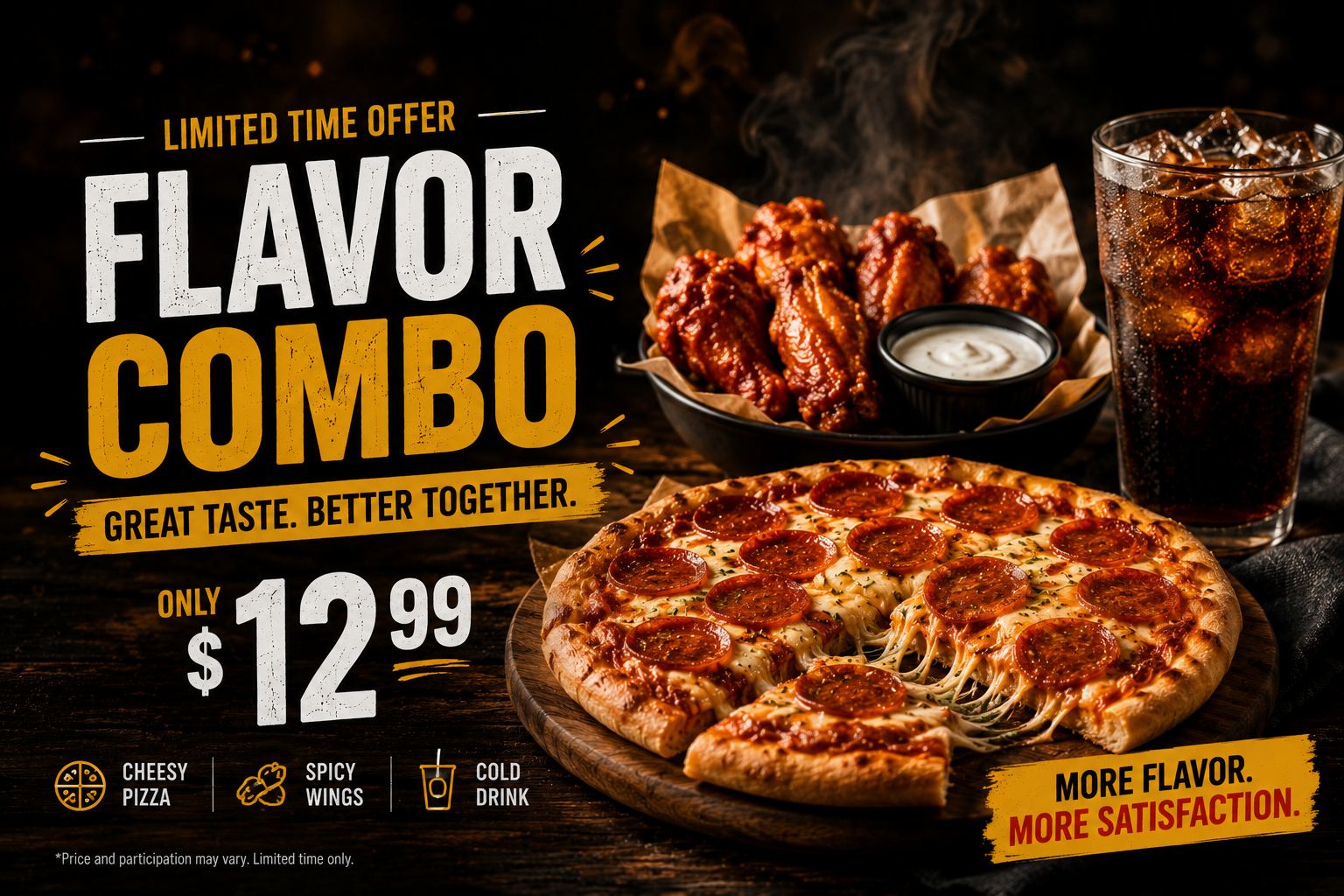 Pizza and wings flavor combo promo screen