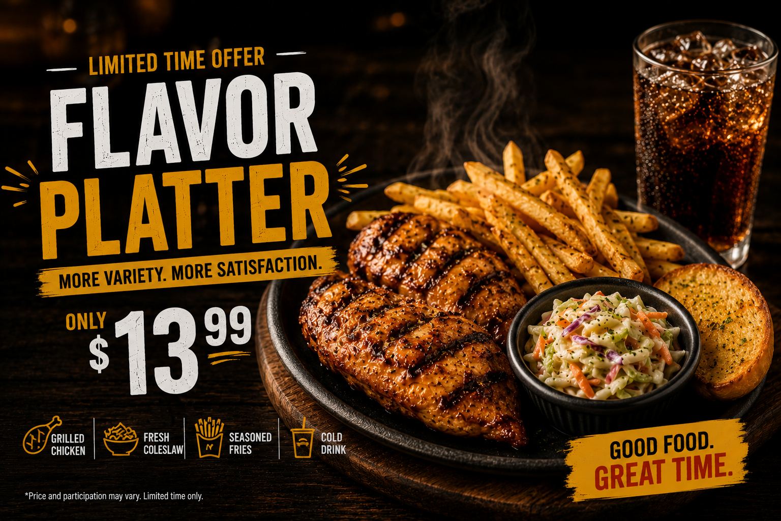 Grilled chicken flavor platter promo screen
